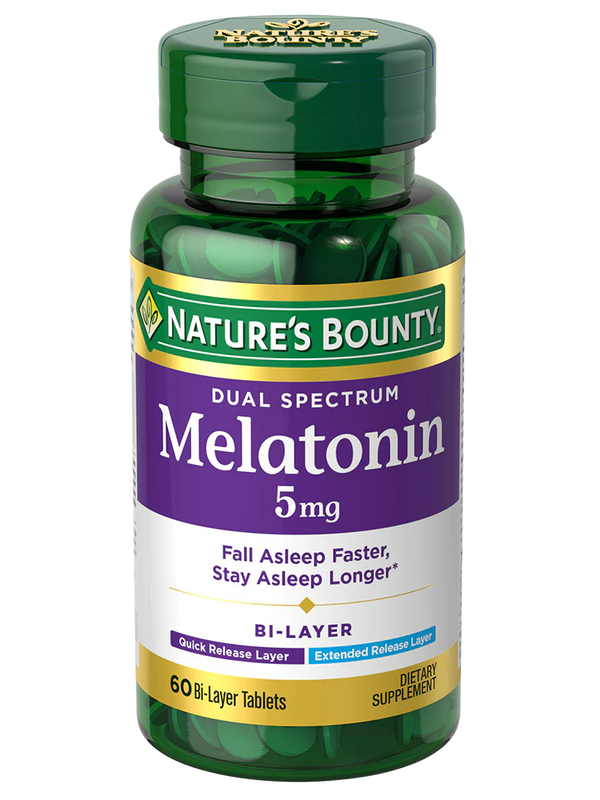 Nature's Bounty Dual Spectrum Melatonin 5mg Tablets For Sleep Support, Pack of 60's