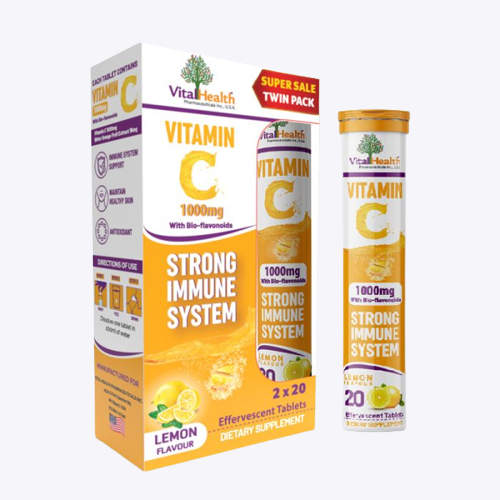 Vital Health Vitamin C 1000MG w/Bio Flavonoids Lemon Flavour Twin Pack