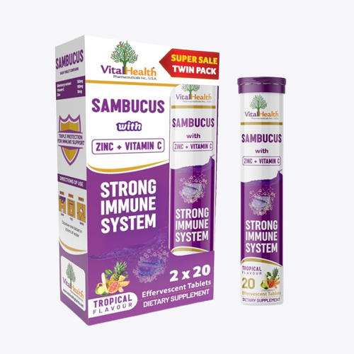 Vital Health Sambucus w/Zinc + Vitamin C Tropical Flavour Twin Pack