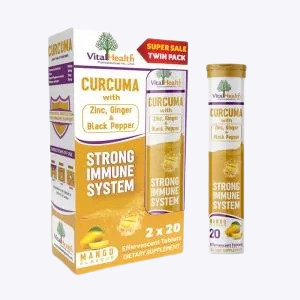 Vital Health Curcuma w/Zinc Ginger & Black Pepper Mango Flavour Twin Pack