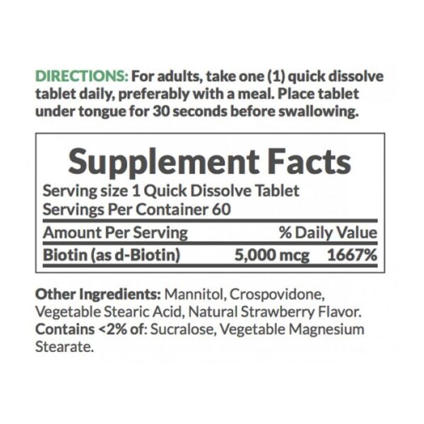 Nature’s Bounty Biotin 5000mcg Quick Dissolve Tablets Natural Strawberry Flavor